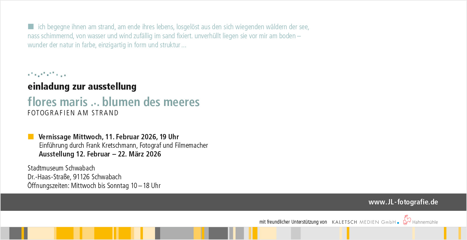 Ausstellung Flores maris - Blumen des Meeres im Stadtmuseum Schwabach mit Fotografien von Joachim Lindner