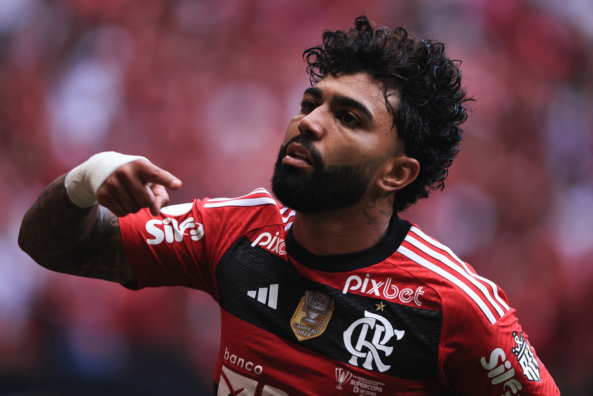 28 January 2023 - Gabi jogador do Flamengo comemora gol diante o Palmeiras pela Supercopa.