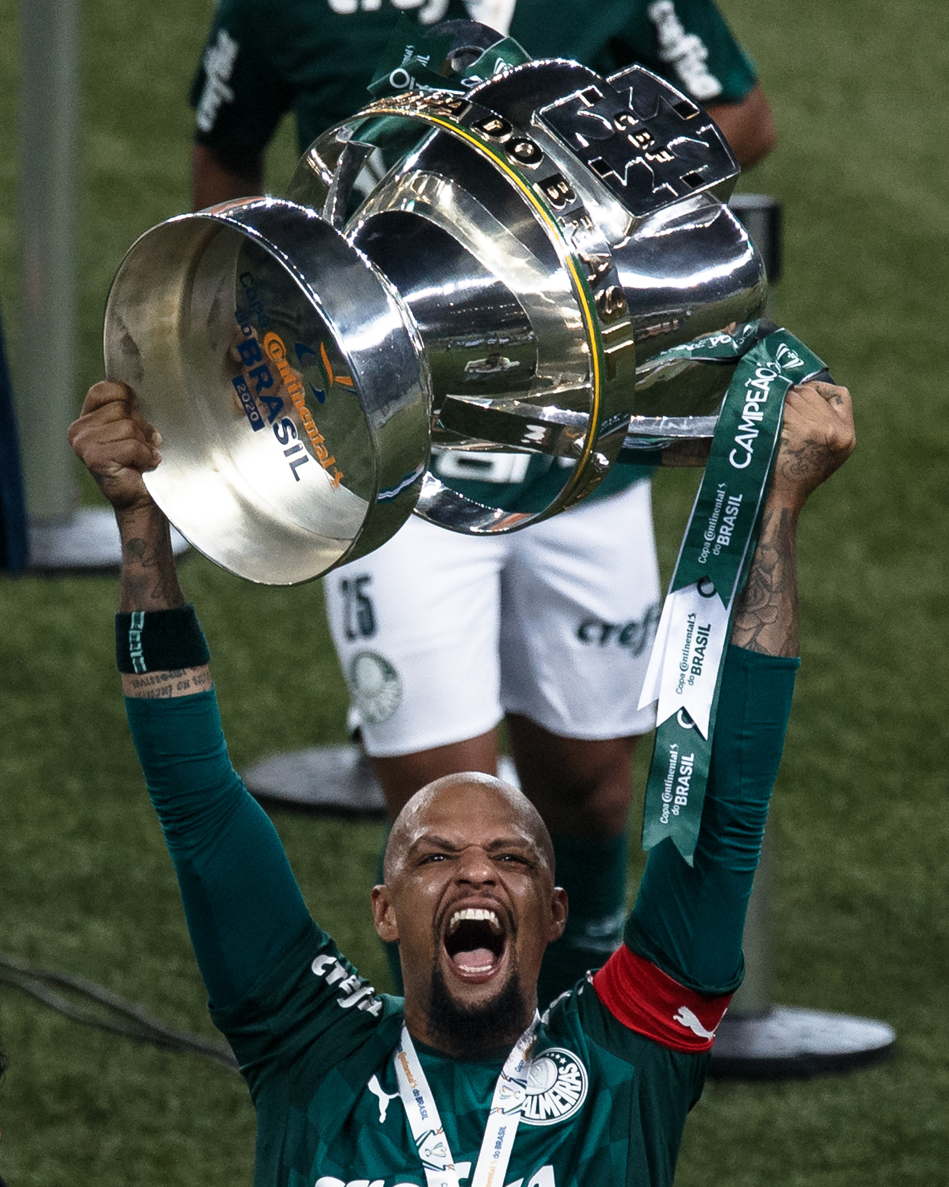 Felipe Melo, capitão do time do Palmeiras, comemora título da Copa do Brasil