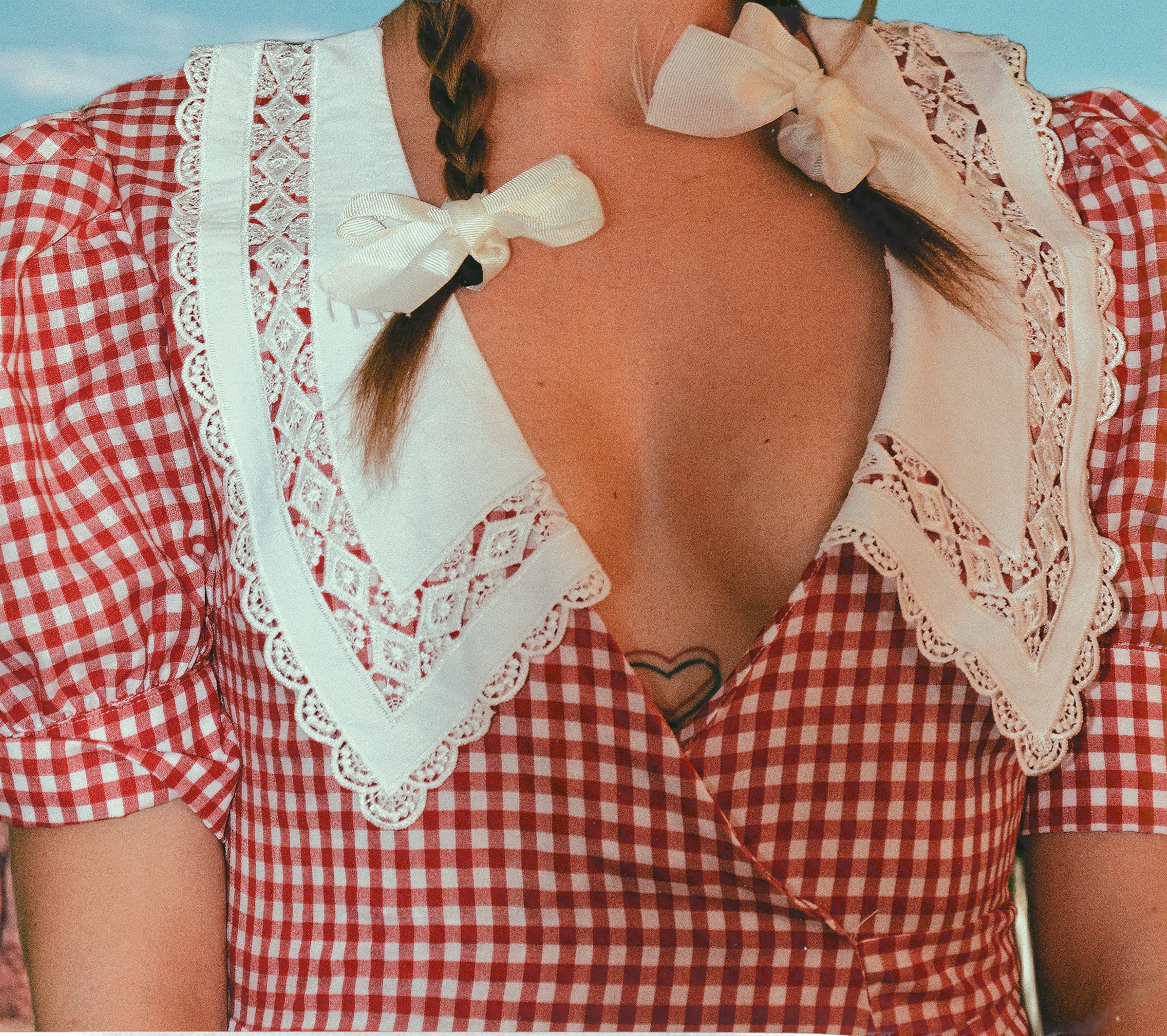 An wild west inspired image of woman, with bows on her hair. Wild west. Cliche wild west