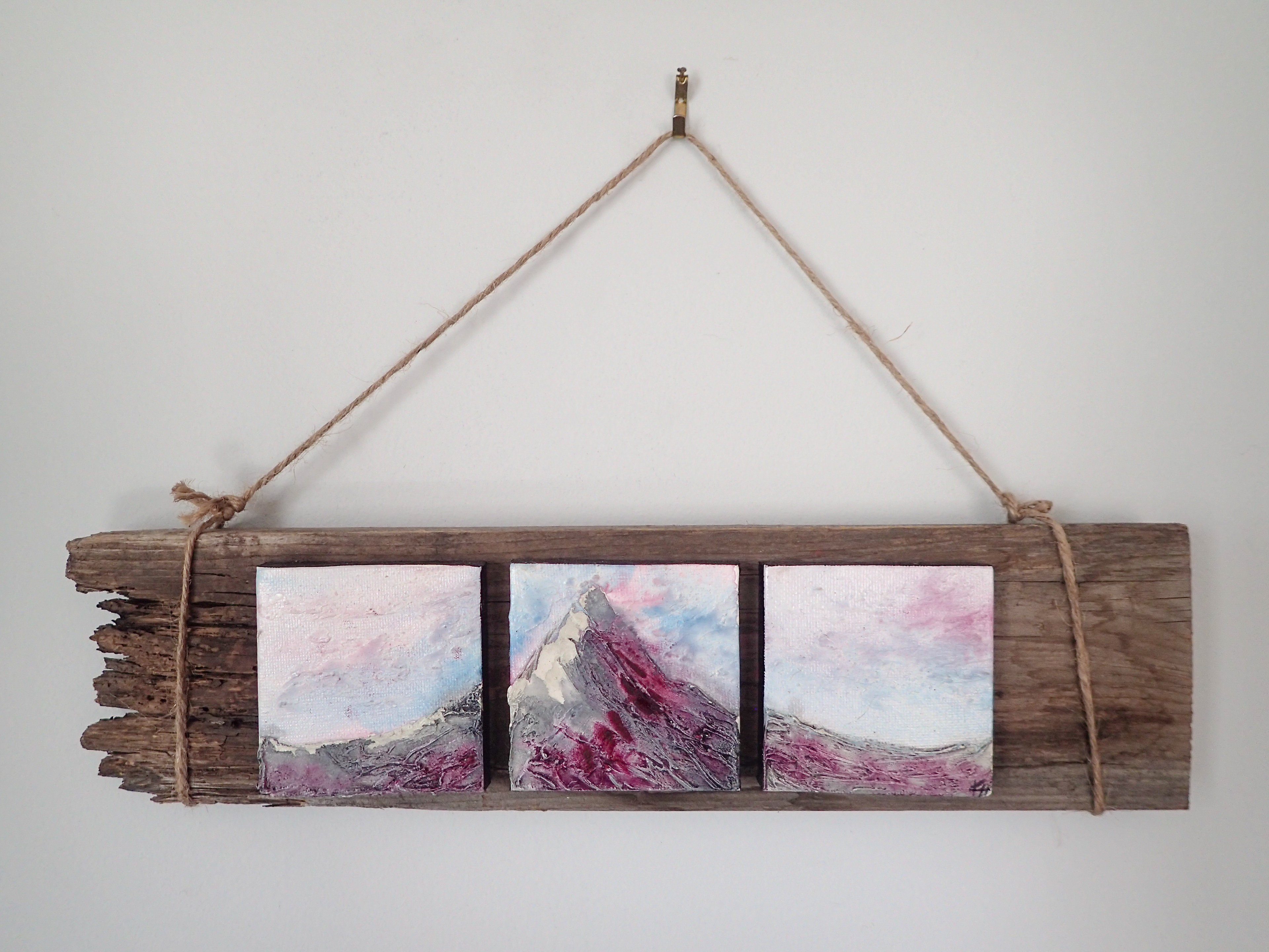 Mountain on aged wood - Watercolor/Texture painting