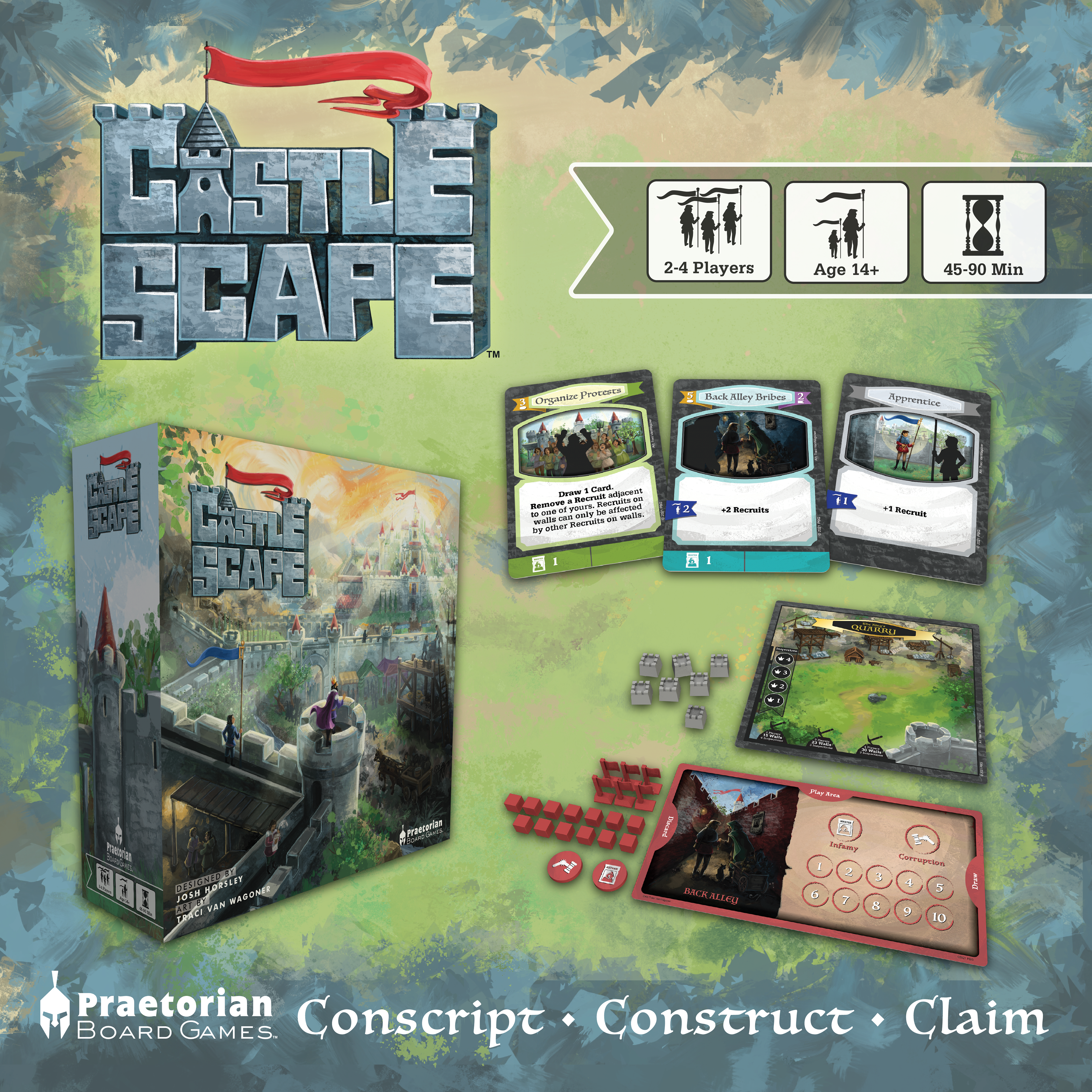 Castle Scape table top game, art and graphics by Traci and Kurt at Imagine That! Design