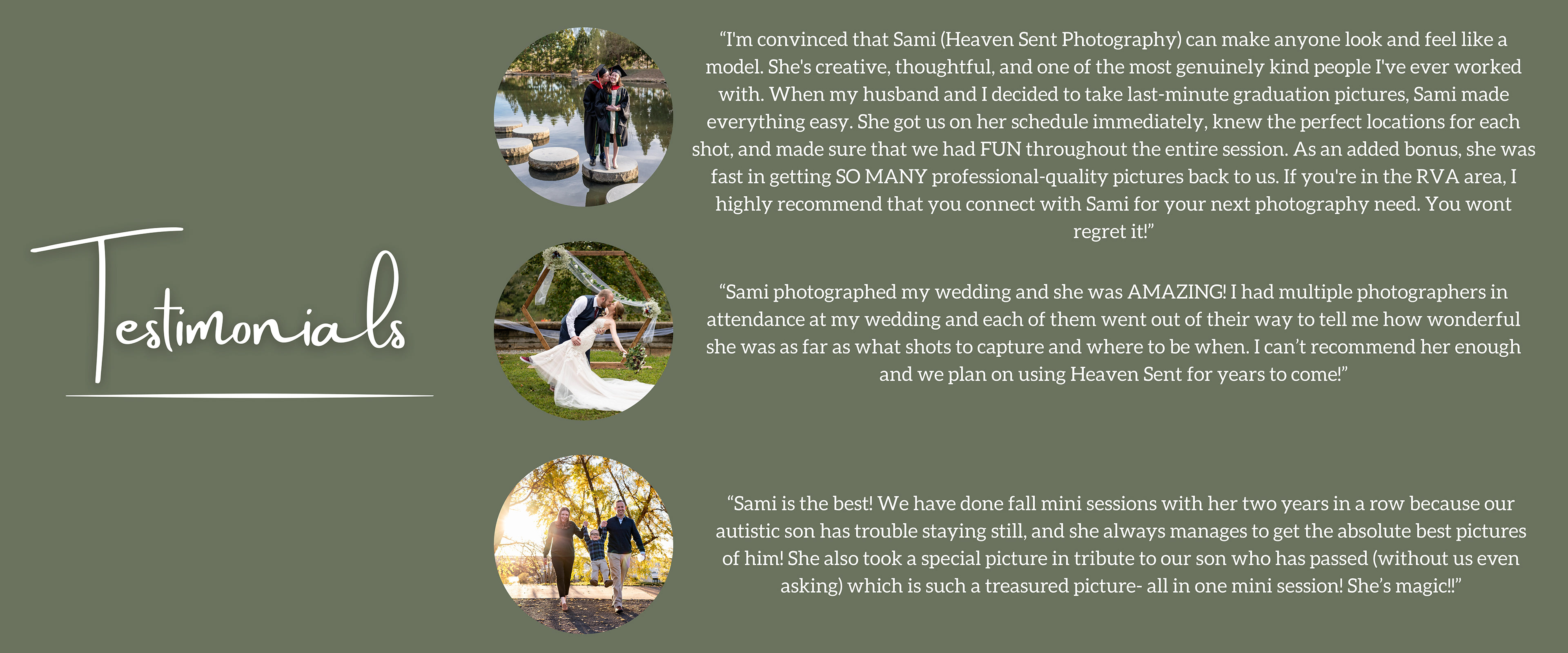 Client Testimonials with photos.