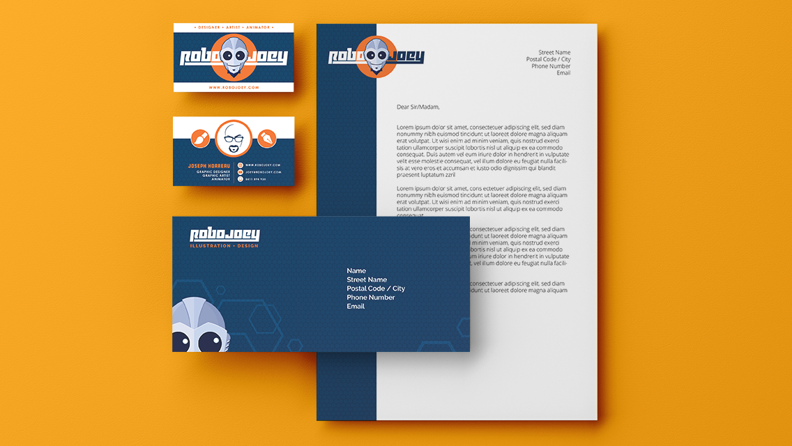 RoboJoey Branded Stationary (Incl. Letterhead, Business Cards, Envelope)