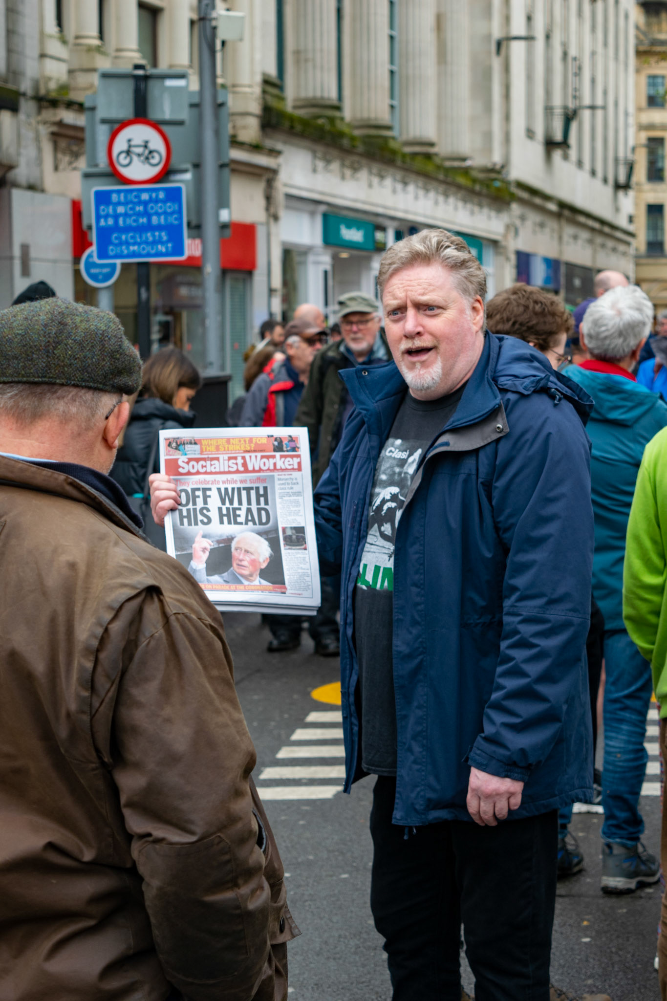 The protesters gathered at Aneurin Bevan statue in Queen Street, Cardiff.