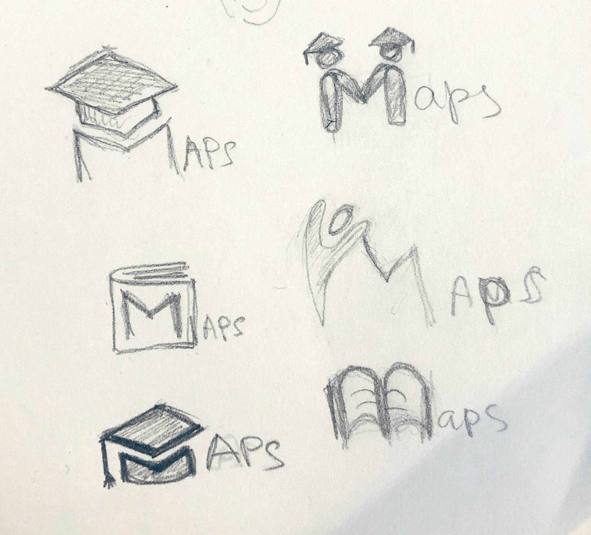 Sketches of different logo ideas for MAPS with focus on education