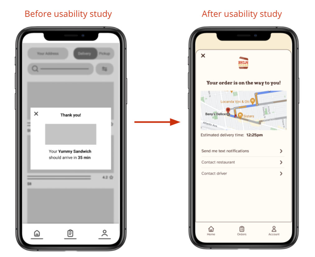 mockup of 2 screens, before and after the usability studies