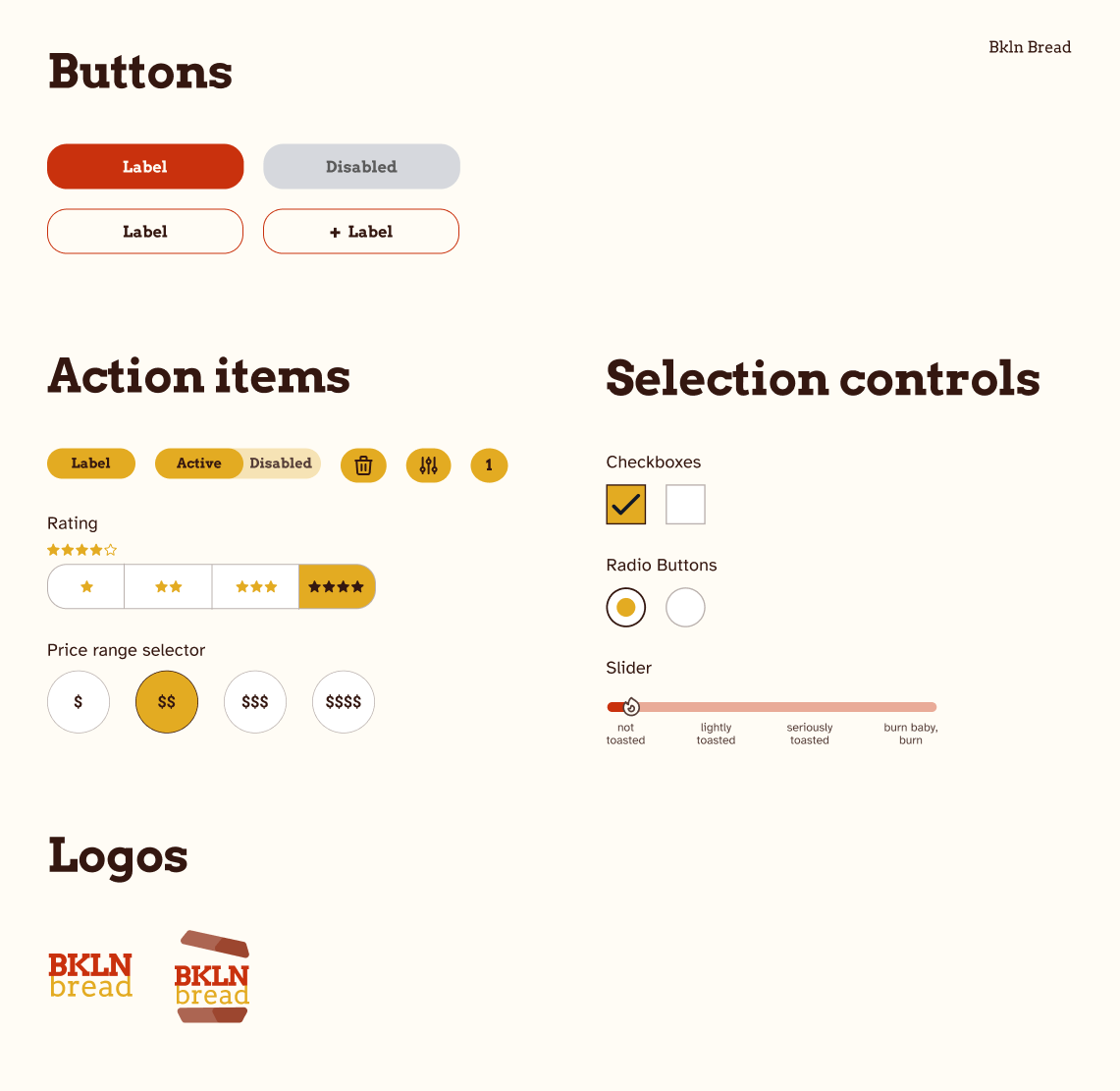 Buttons, action items and logos