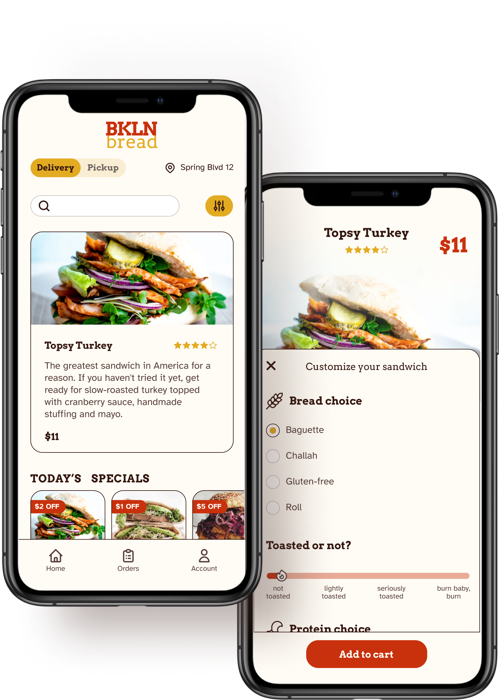 Final design of an app showing home screen and product screen