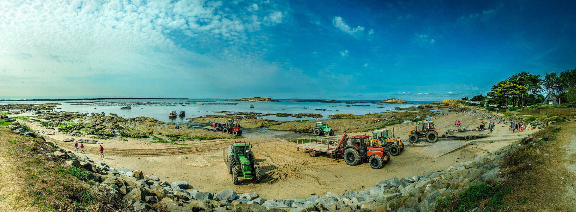 Départ pour la récolte de moules pointe du Bill à Pénestin en Loire Atlantique.