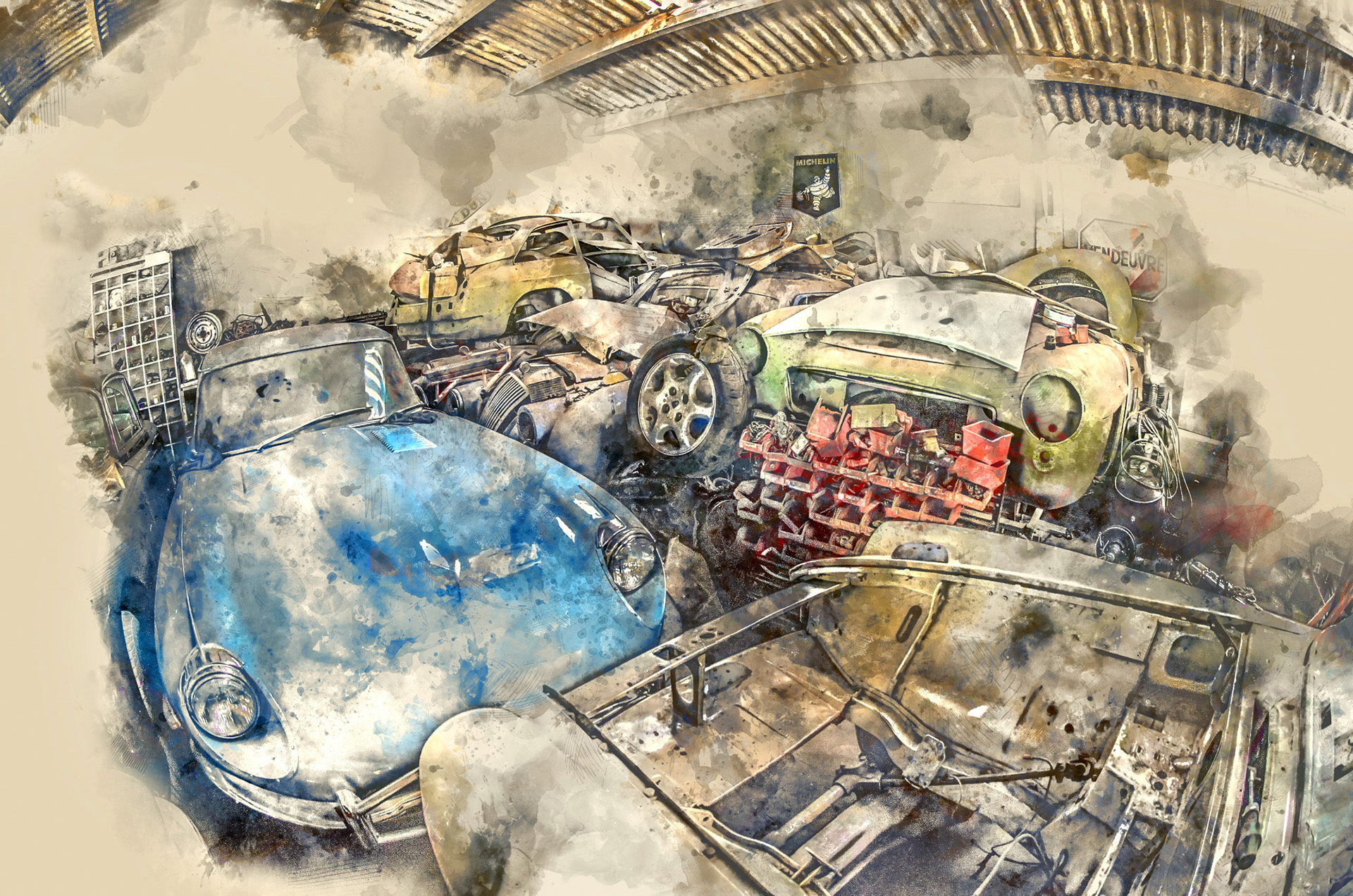 Jaguar Type E au garage