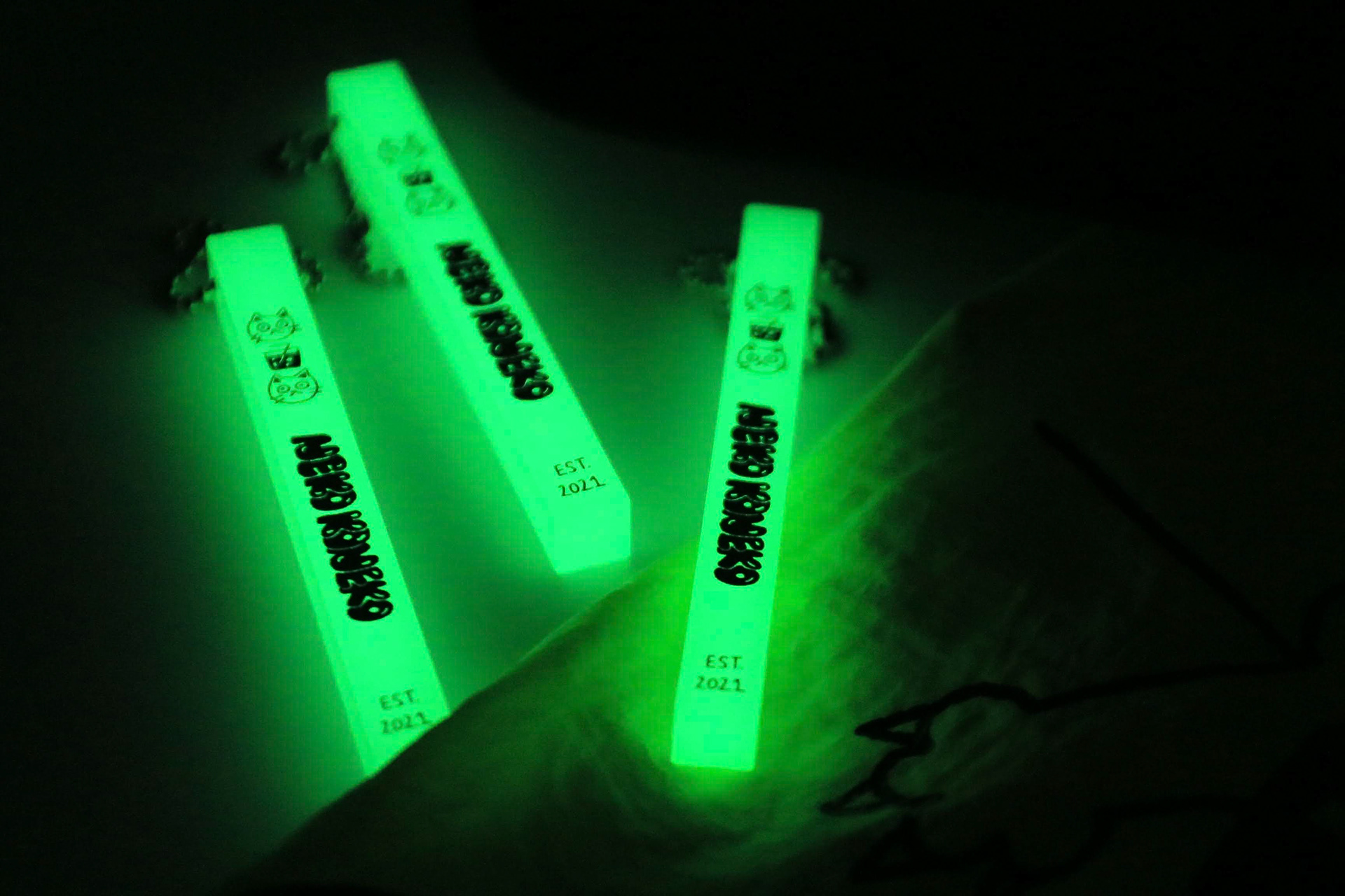 Glow in the dark Showa hotel keychains