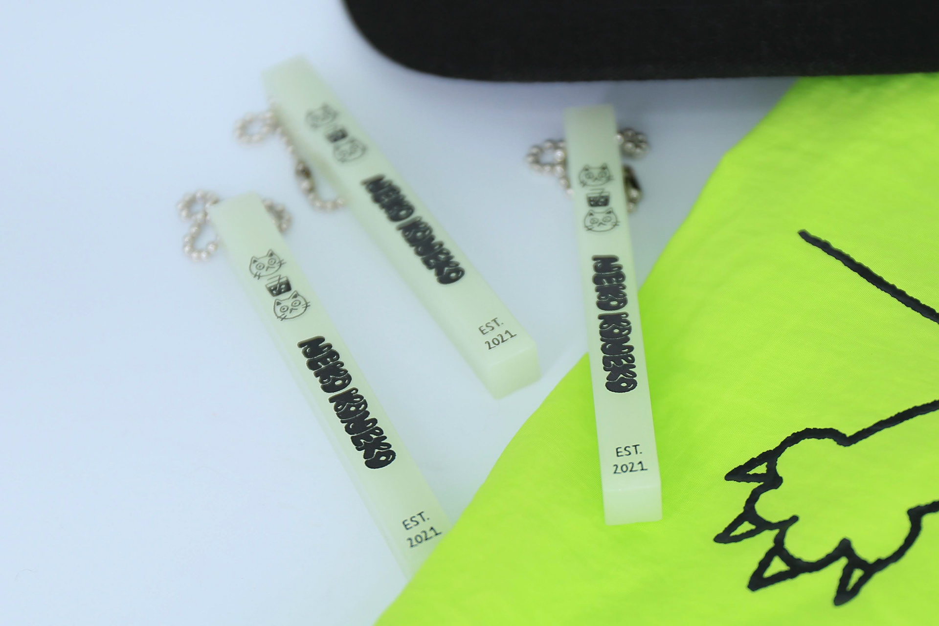 Glow in the dark Showa hotel keychains