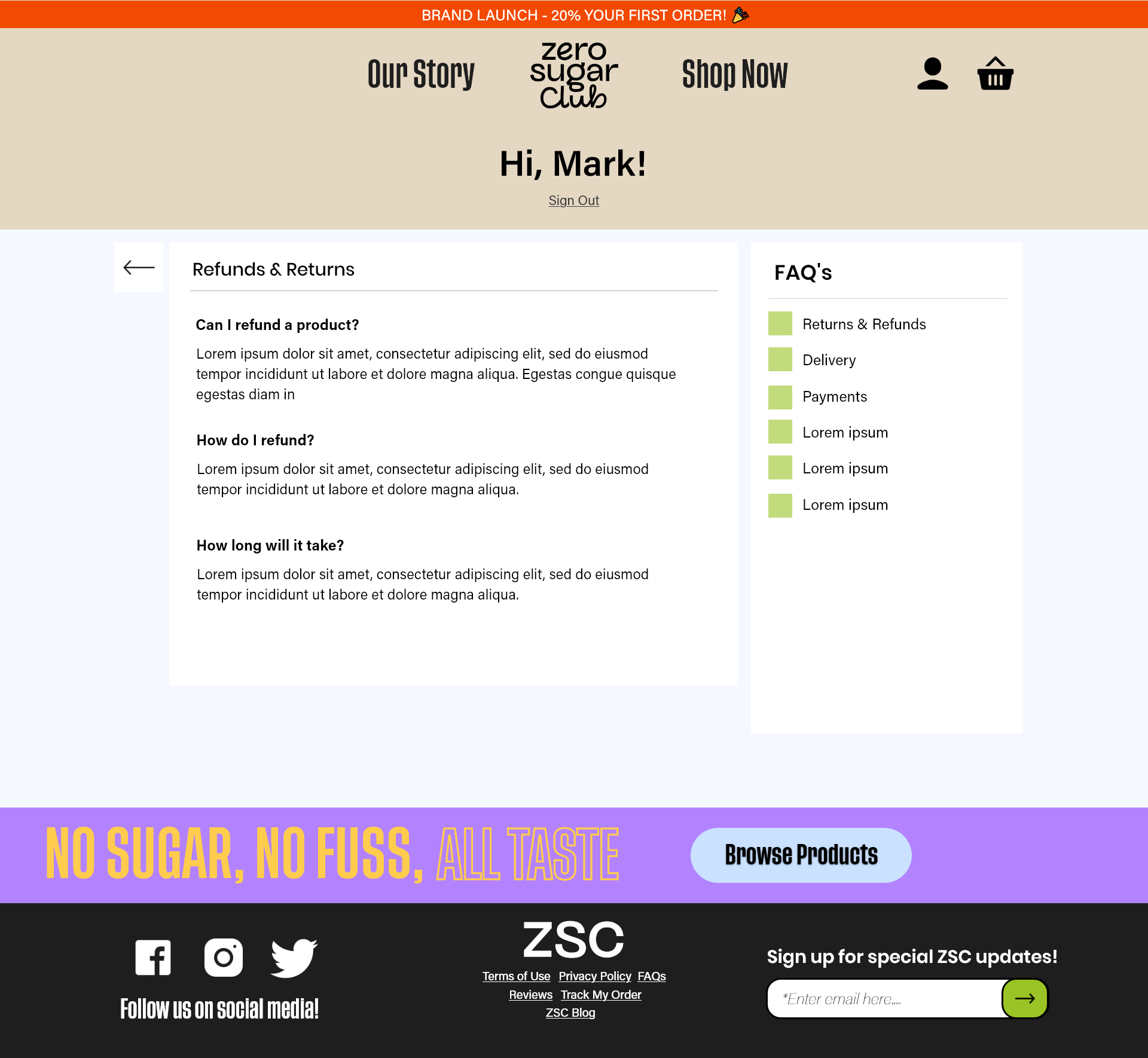 Returns FAQ page
