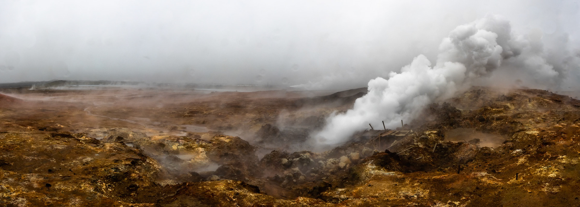 Gunnuhver is a highly active geothermal area of mud pools and steam vents on the southwest part of the Reykjanes Peninsula, Iceland