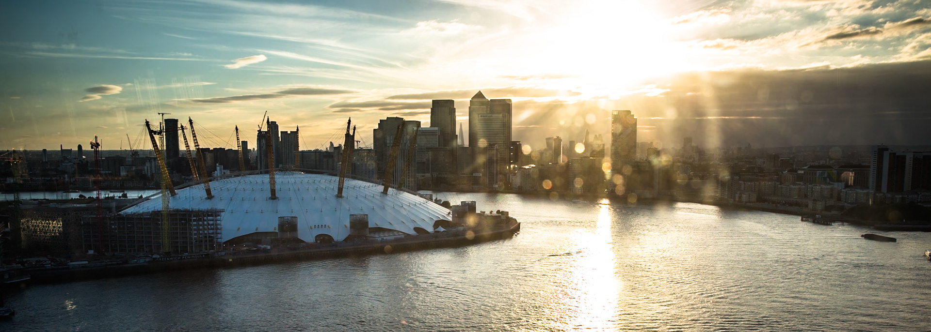 Canary Wharf and the Millennium Dome,  Greenwich Peninsula, South East London
