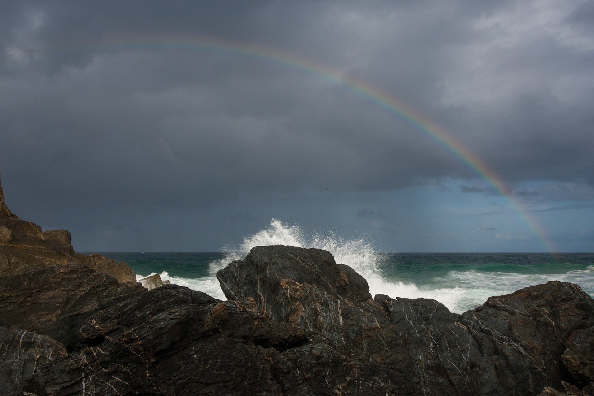 Rocks, surf and rainbow, Cape Byron