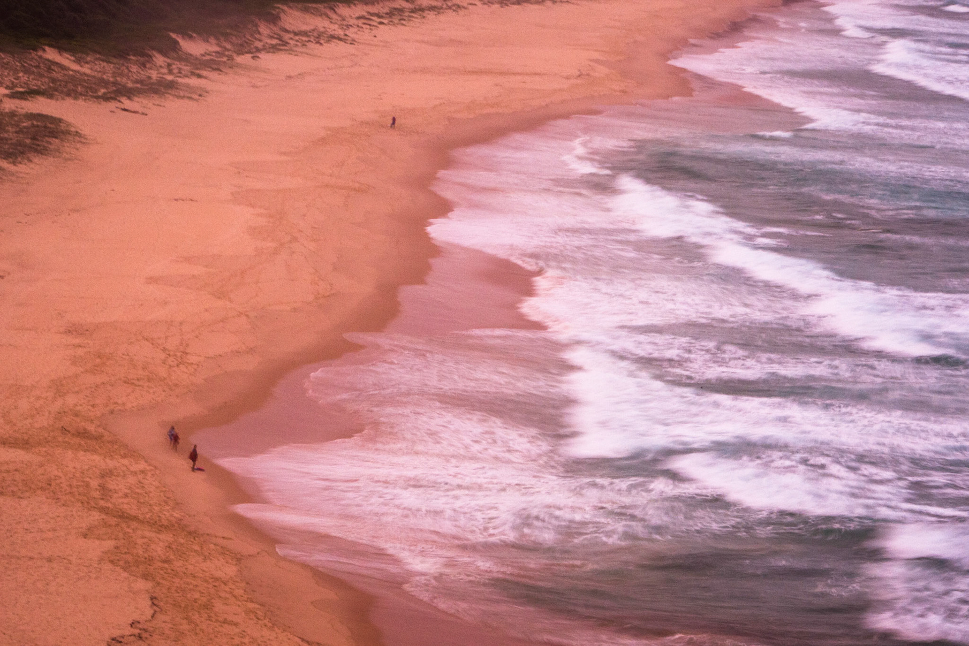 Late afternoon beach walkers and sea, Bluey's Beach.