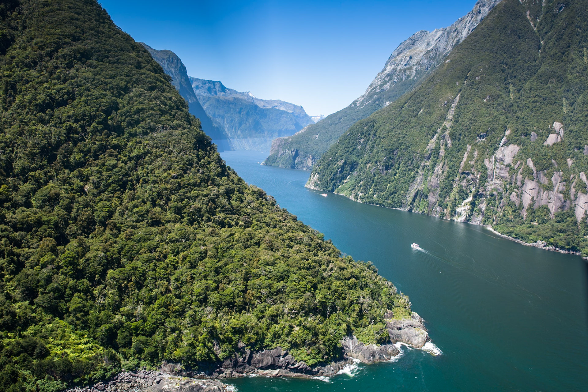 Hollyford Track, helicopter  ride from Martin's Bay to Milford Sound