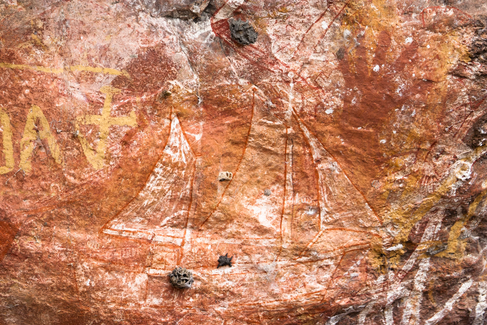 Rock-art sailing-ship, Mount Borradale, Arnhemland, Northern Territory