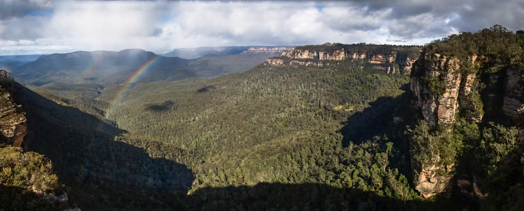 Started on the track to Golf Links lookout. Walked past the Pool of Siloam to Gordon Falls lookout. Followed the Prince Henry cliff walk to Leura Cascades from where we descended through Leura Forest to the junction with Federal Pass tea stop. Continued along Federal Pass past the junction with Dardanelles Pass (near the base of the Giant Staircase); past the base of Furber Steps to the Scenic Railway lower station (Lunch stop).  Some returned via the Scenic Railway, whilst others retraced steps and ascended the Giant Staircase to Echo Point. Notes by Peter Watt.
