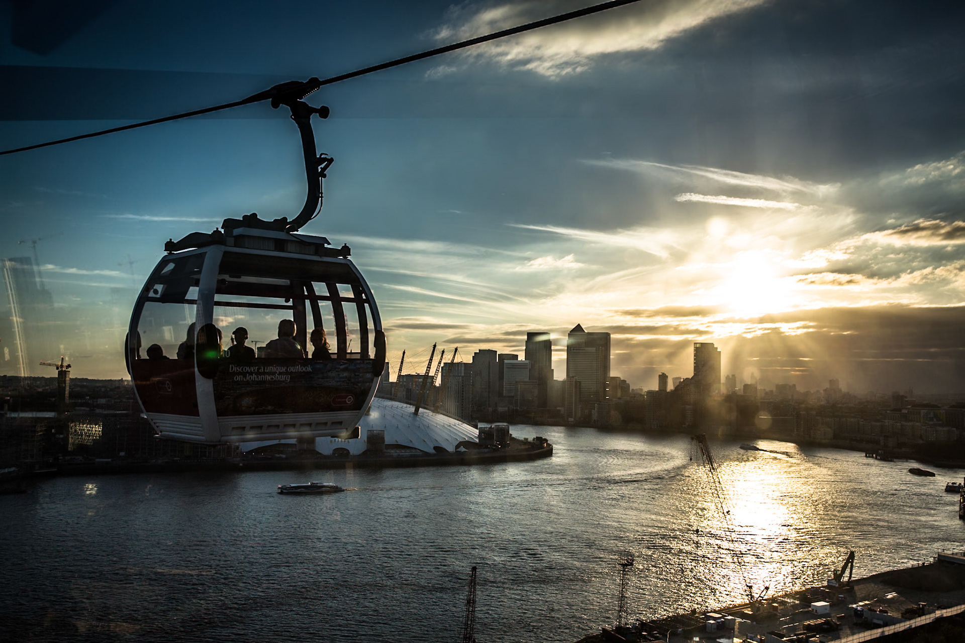Emirates Air Line cable car connecting North Greenwich and the Royal Docks, London