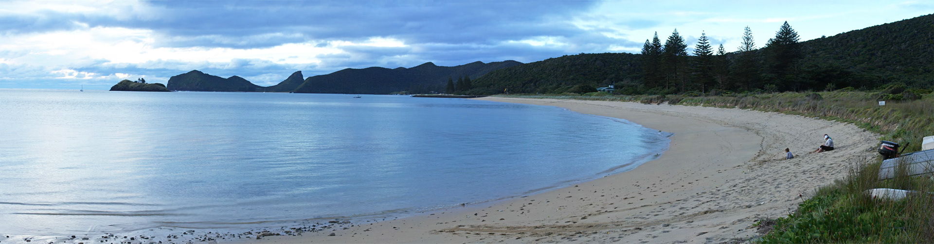 Stitched Panorama, mother and child on the beach at Cobby's Corner Lord Howe Island, Australia