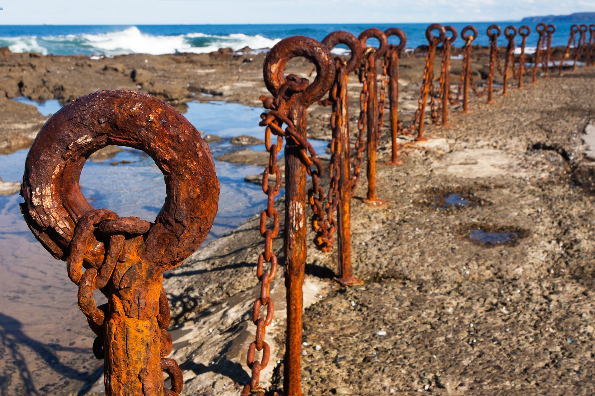 Rusty metal chain at the bogey hole, Newcastle