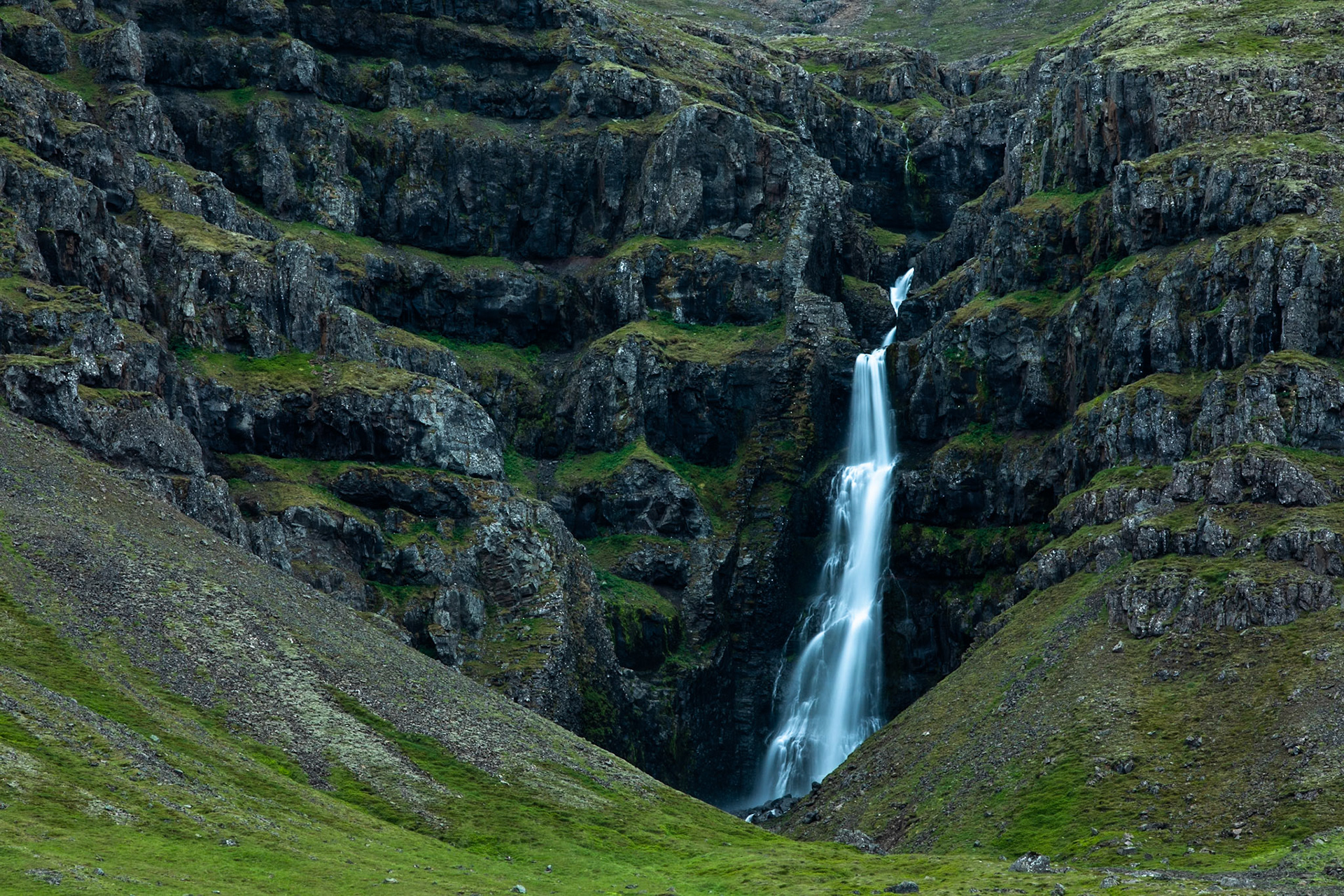 Waterfalls, near Pórdalsheidi, Reyðarfjörður, Eastfjords, Iceland