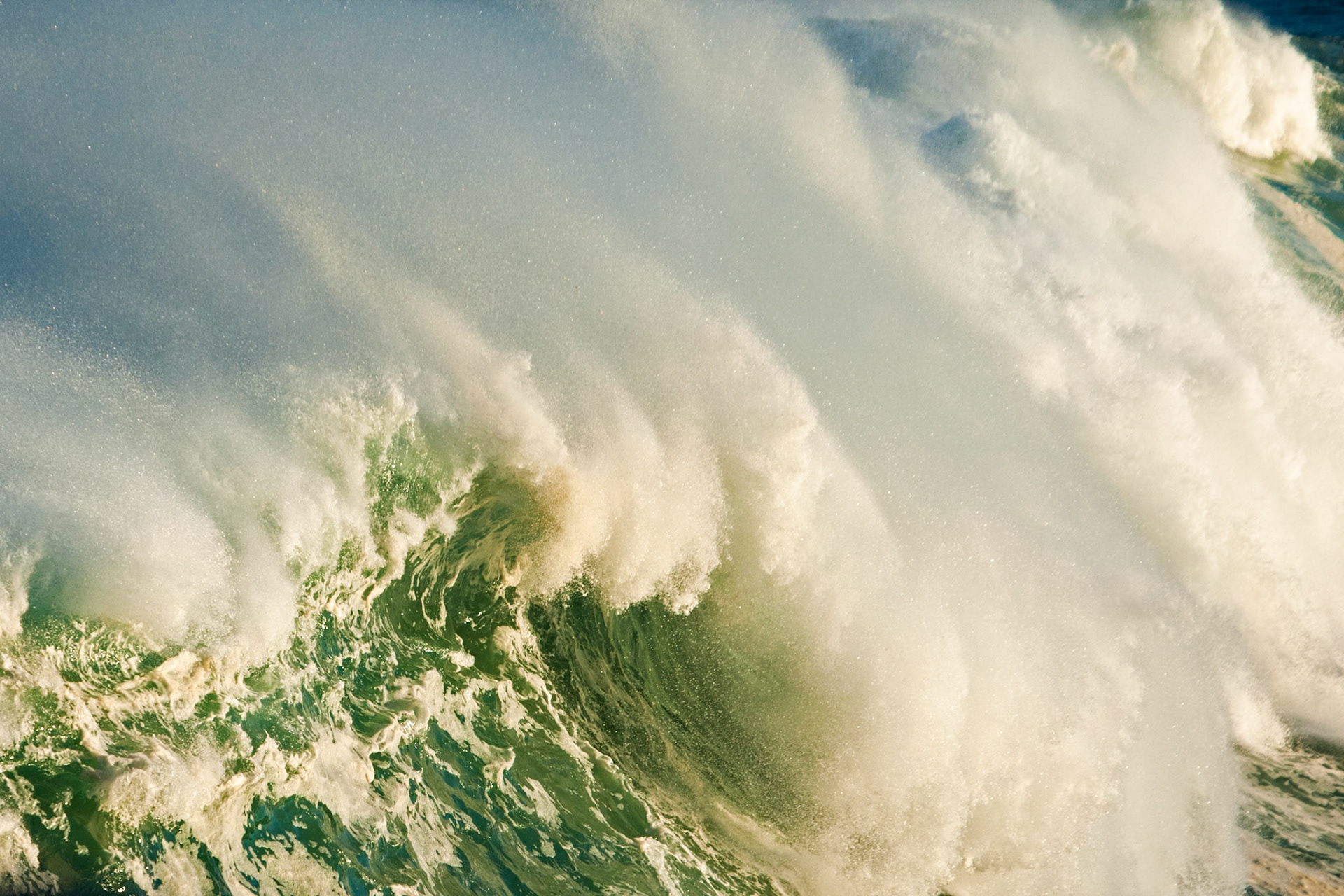 A wave taken from the cliffs overlooking Mackenzies Bay during a period of big seas- huge surf and spray.