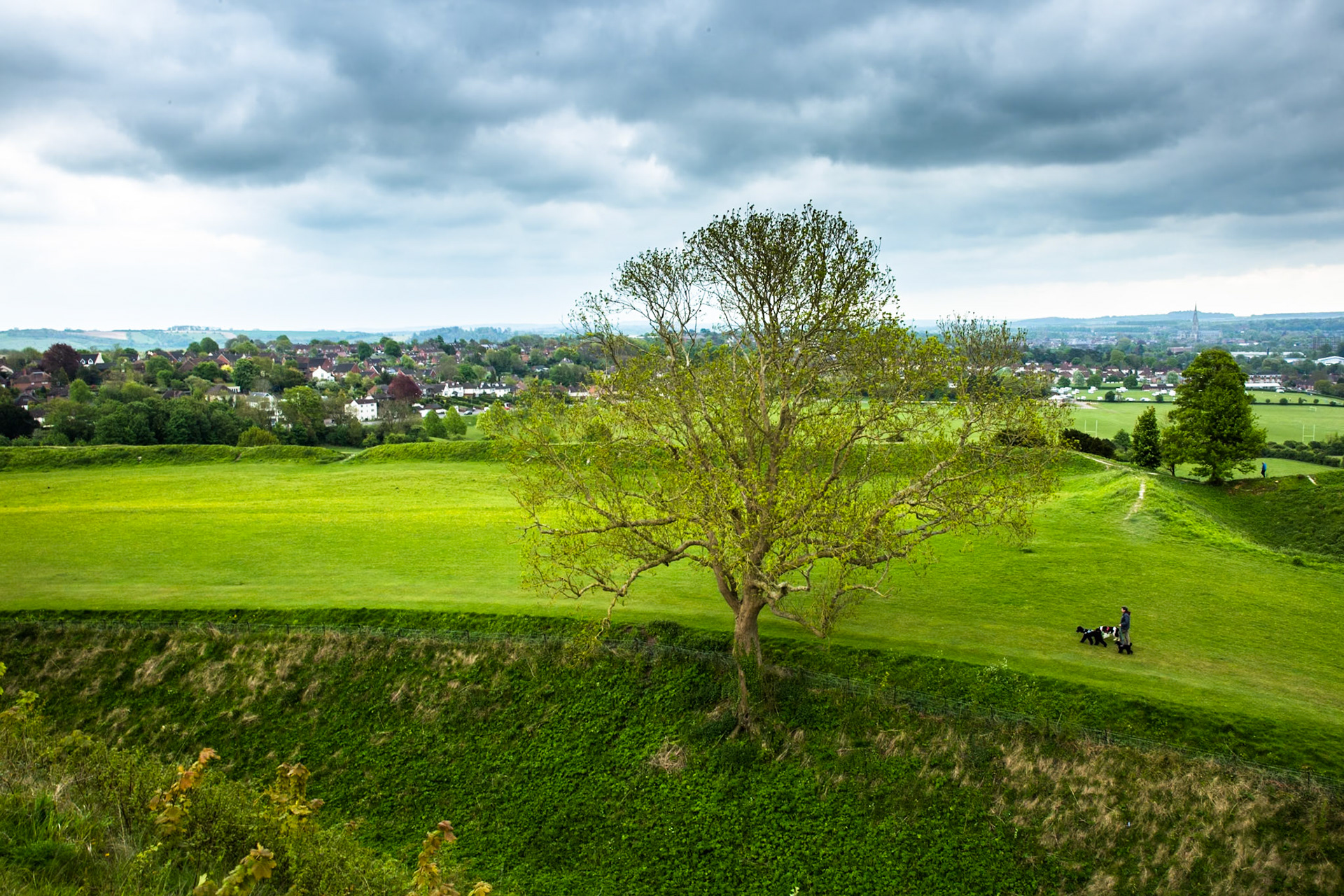 Old Sarum, is the site of the earliest settlement of Salisbury in Wiltshire, England. The hilltop shows evidence of Neolithic settlement as early as 3000BC. Stonehenge is nearby.