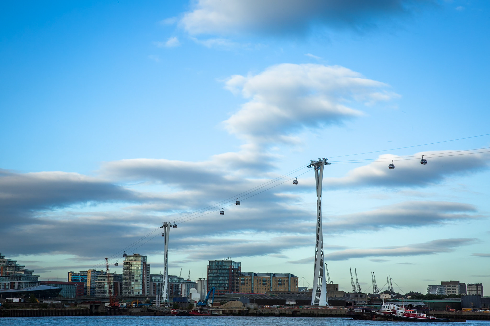 Emirates Air Line cable car connecting North Greenwich and the Royal Docks, London