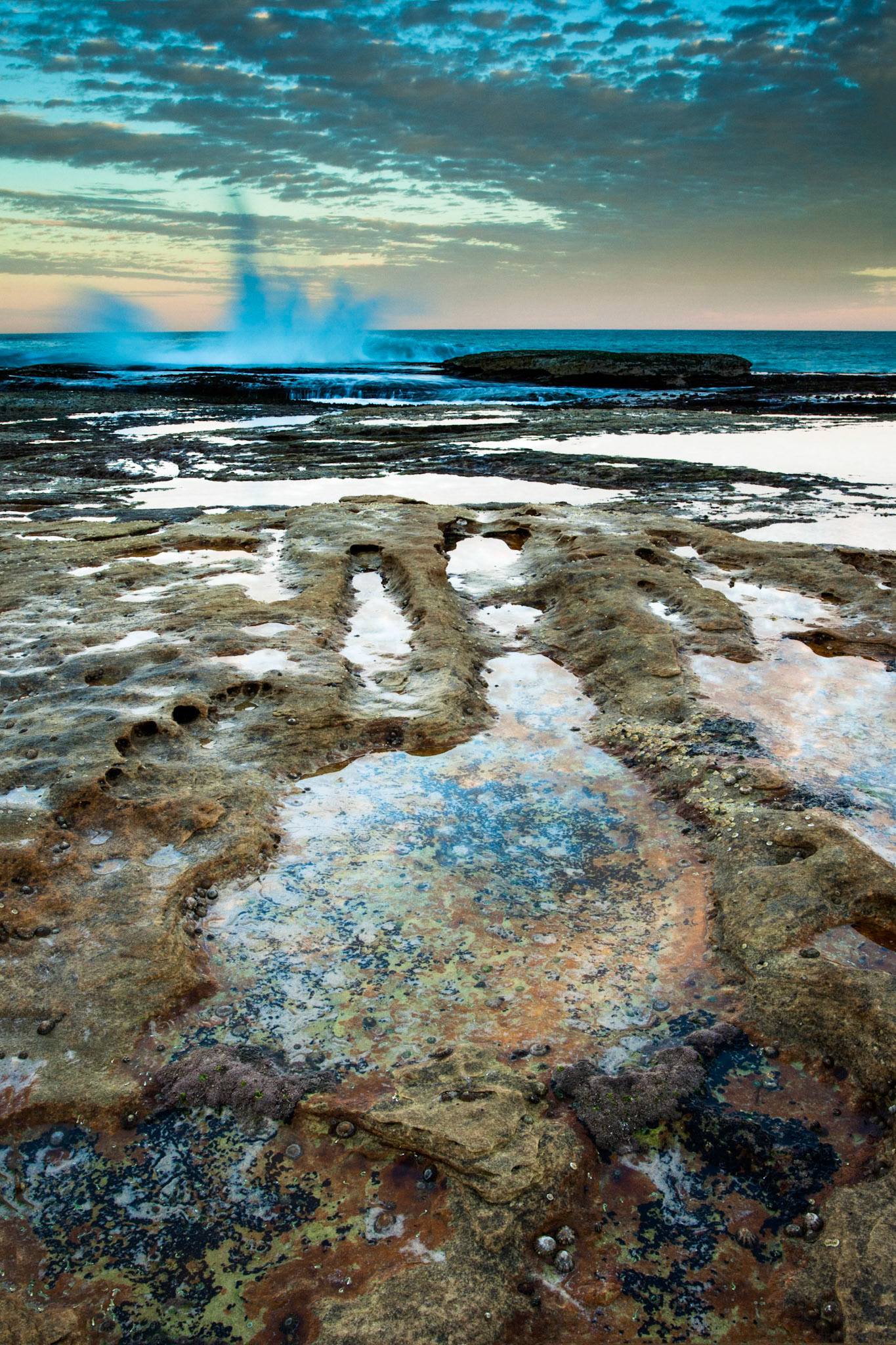 Rocks and surf, between Bronte Beach and Mackenzies Bay, Sydney. My first series using an NDR filter.