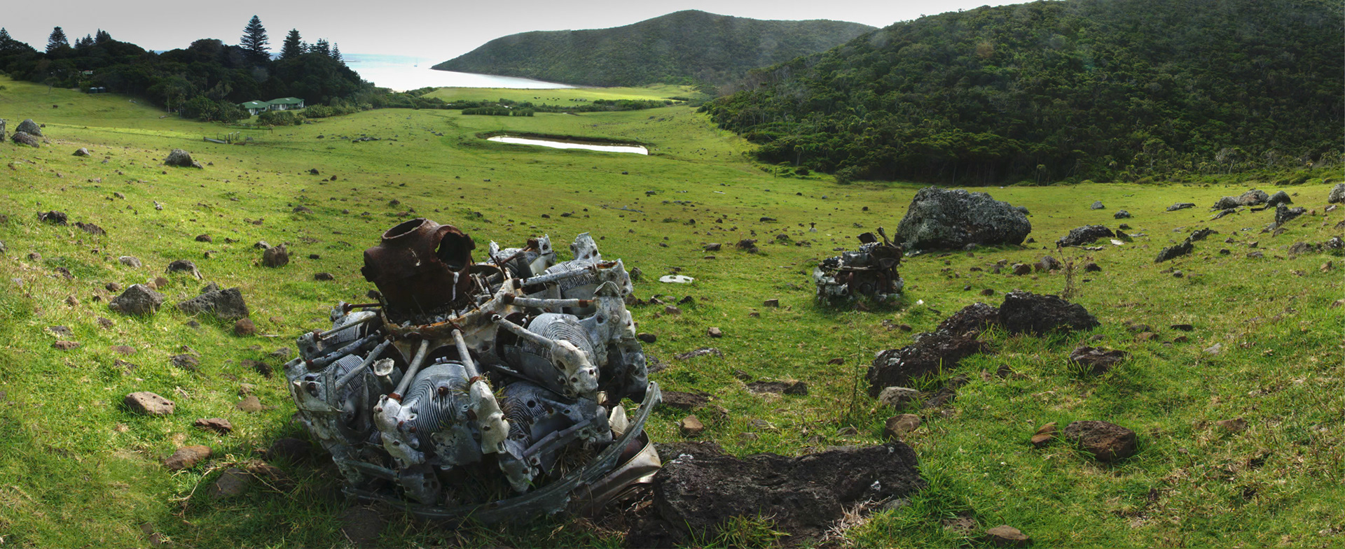 Panorama of the wreck of the Catalaina sea-plane, Lord Howe Island.