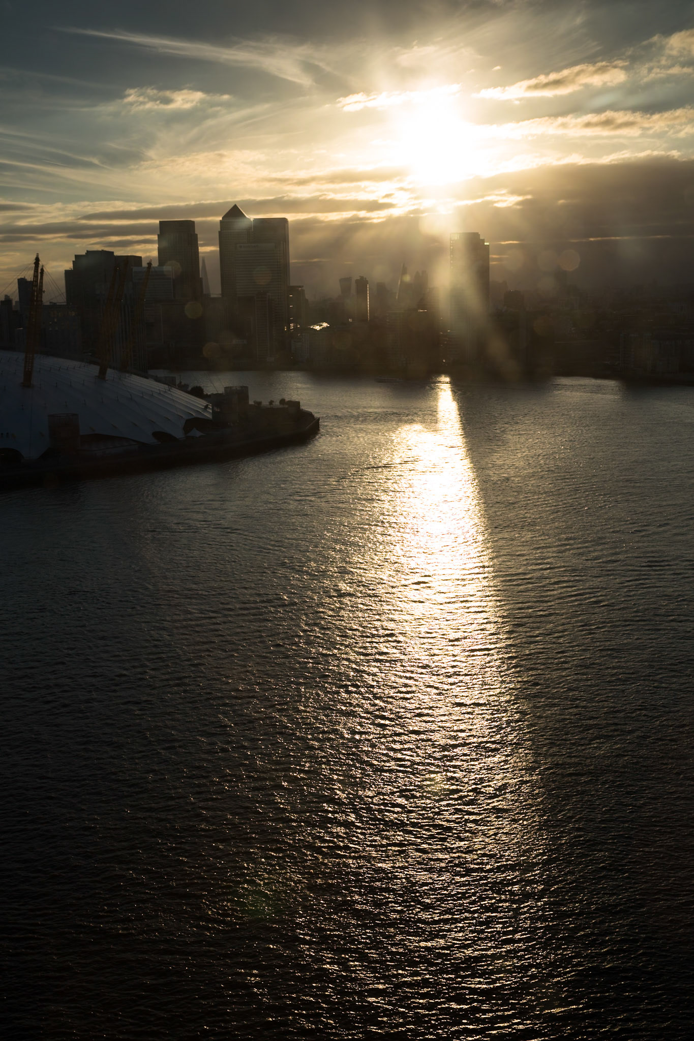 Canary Wharf and the Millennium Dome,  Greenwich Peninsula, South East London