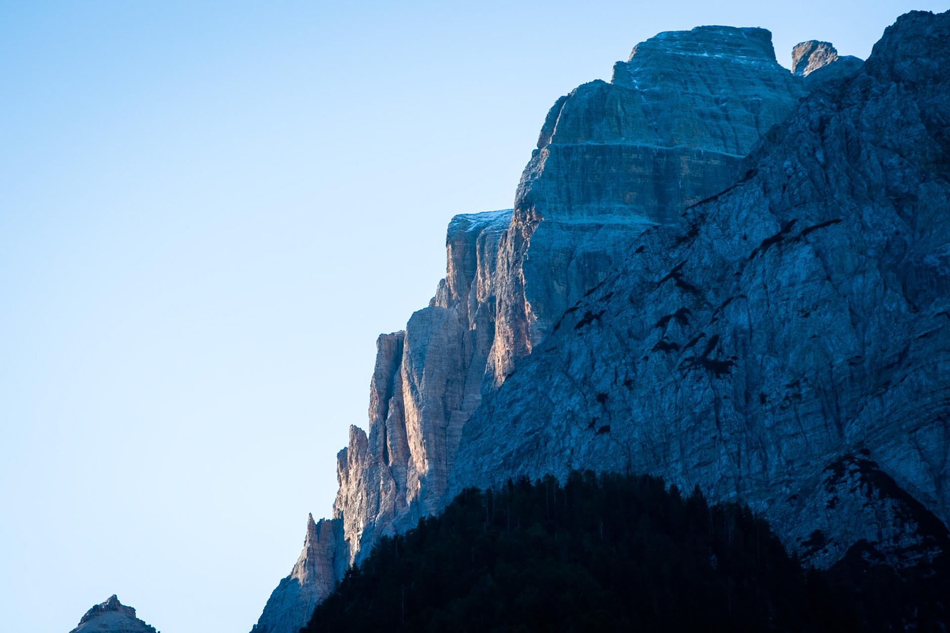 Early morning rays on the Dolomite peaks, Madonna di Campiglio, Italy.