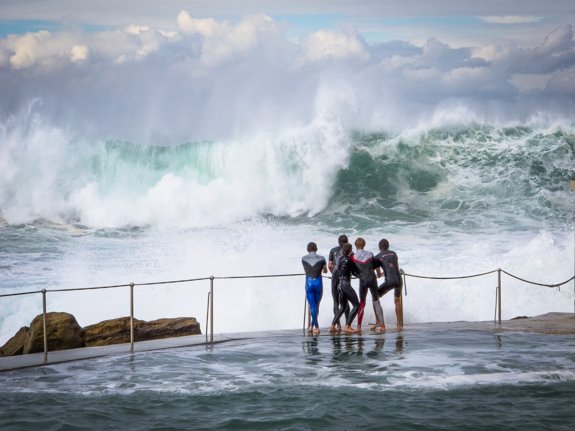 Waves and onlookers, Bronte pool, Sydney, Australia