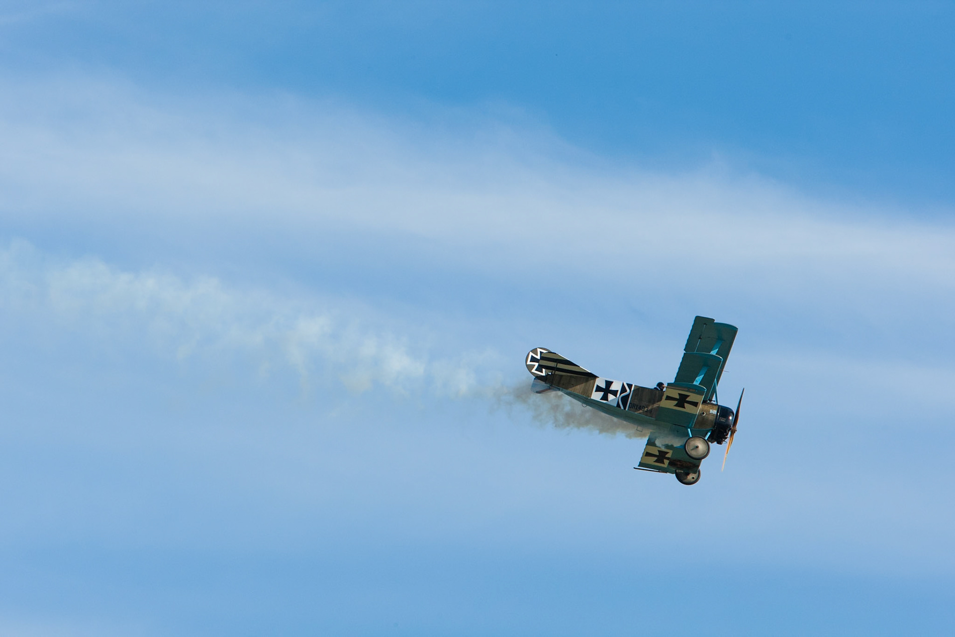 The Fokker Dr.I Dreidecker (triplane), Duxford Airshow and Imperial War Museum, Cambridgeshire. A World War I fighter aircraft. Saw widespread service in the spring of 1918.