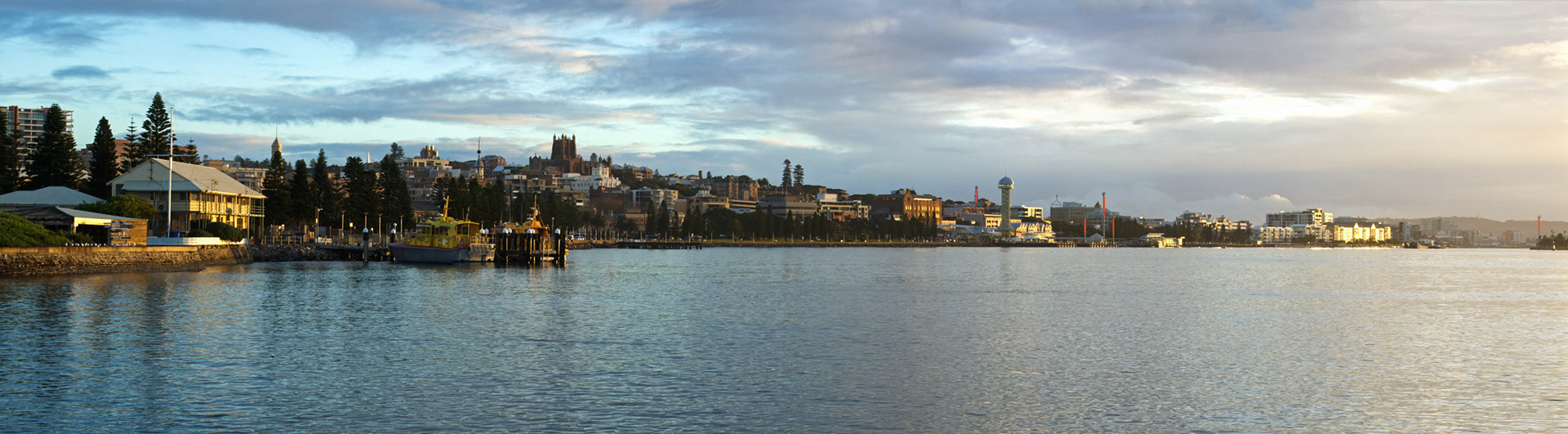 A late afternoon panorama of the Hunter river and Newcastle, NSW, Australia from the promnitory near Horseshoe beach
