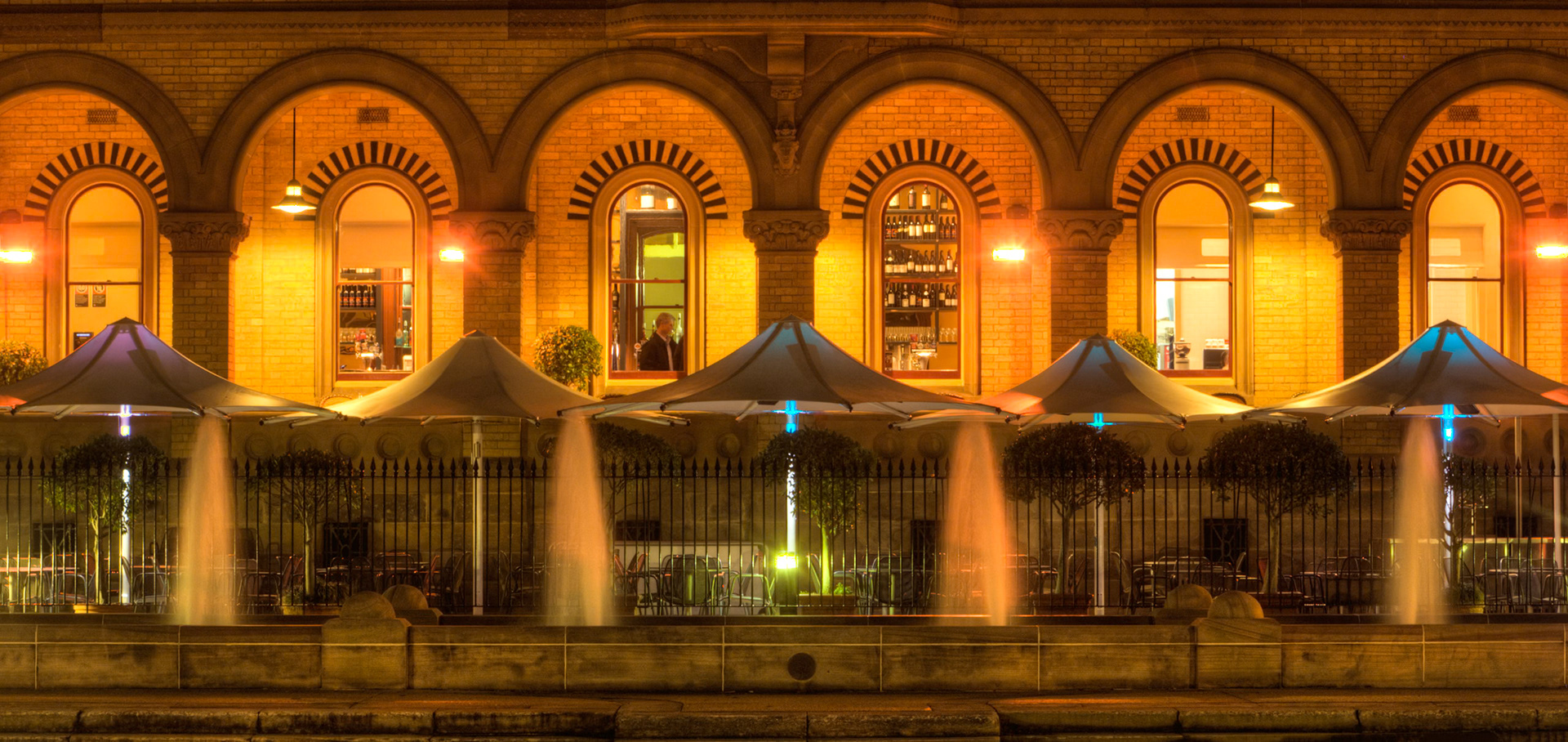 An evening shot of Customs House and the fountains, Newcastle, a high dynamic range image