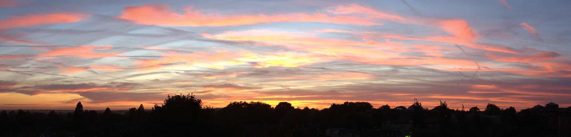 A sunset panorama from Castle Mound Cambridge.