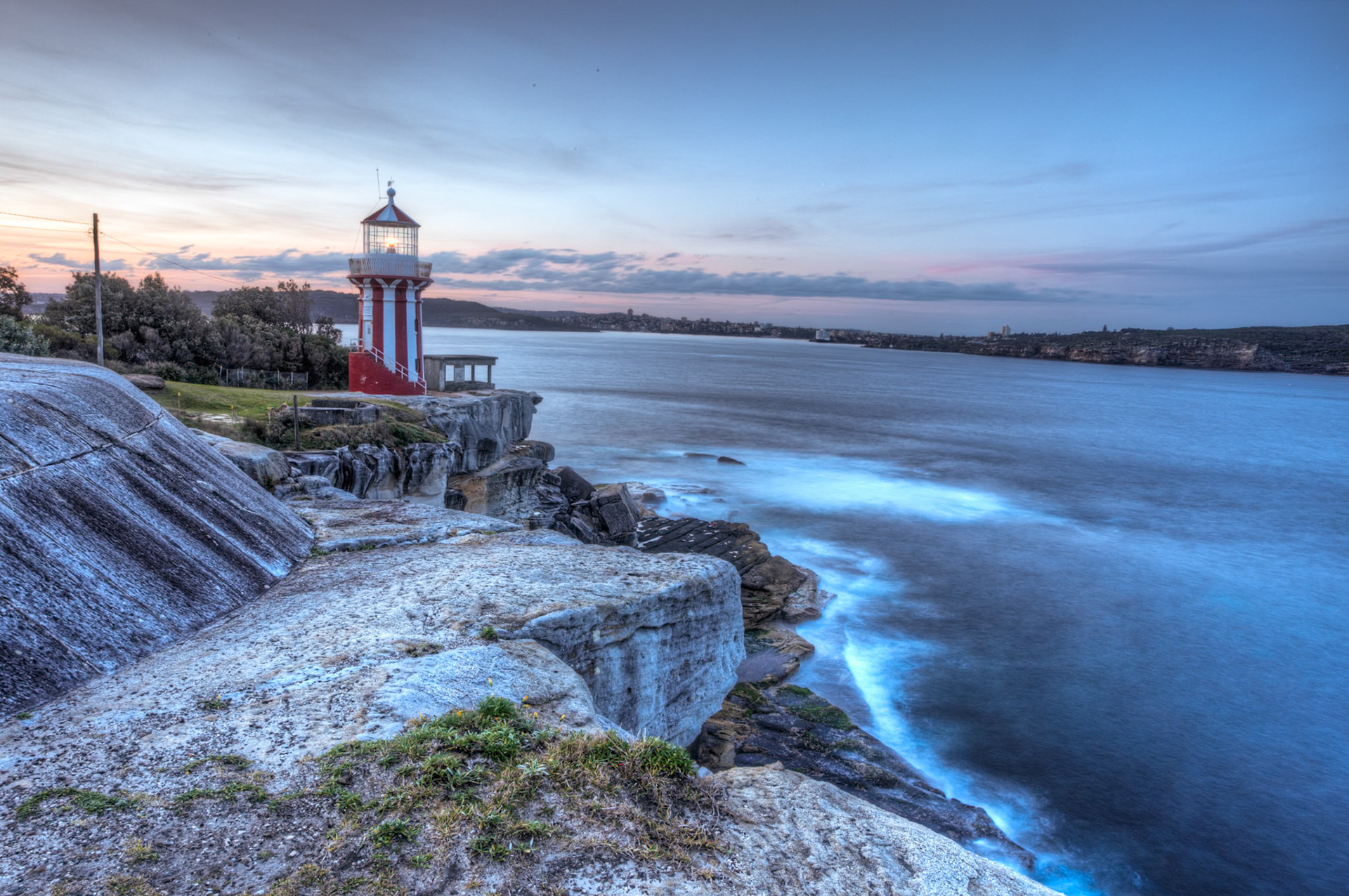 An evening shot of the lighthouse at Sydney Harbour National Park. A high dynamic range image.