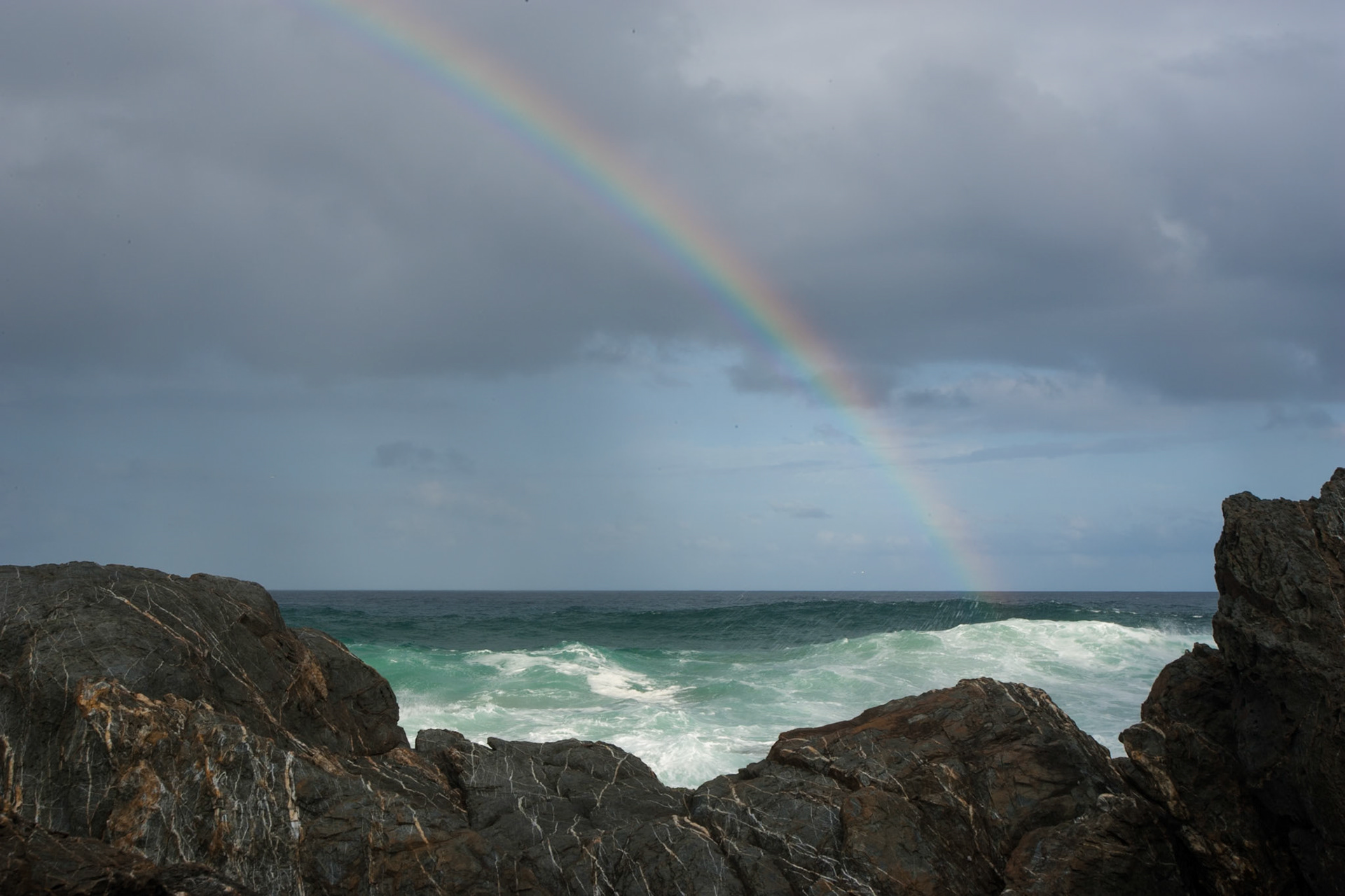 Rocks, surf and rainbow, Cape Byron