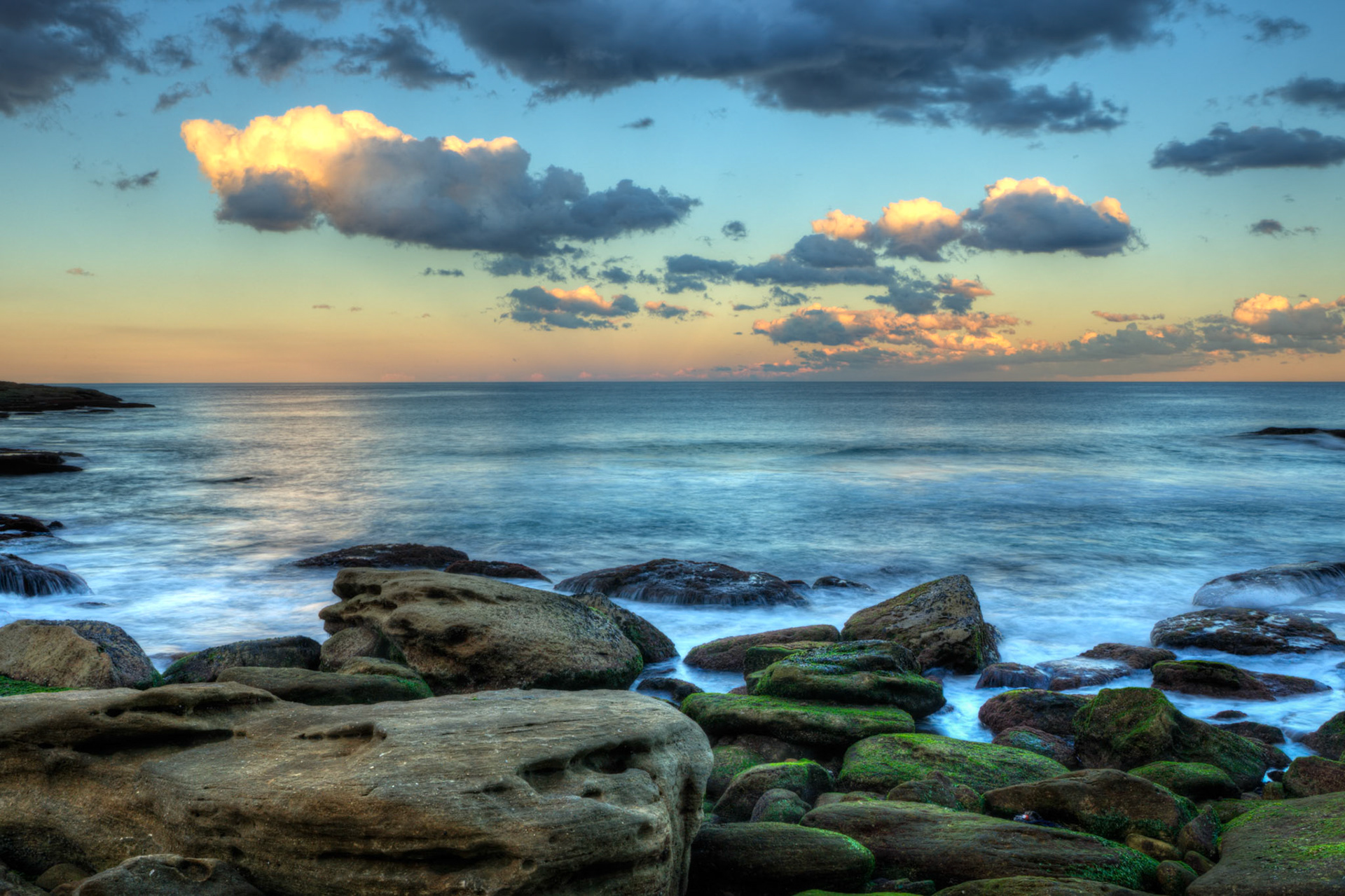 A high dynamic range (HDR) image, showing colours and soft seas. McKenzies Bay, Sydney