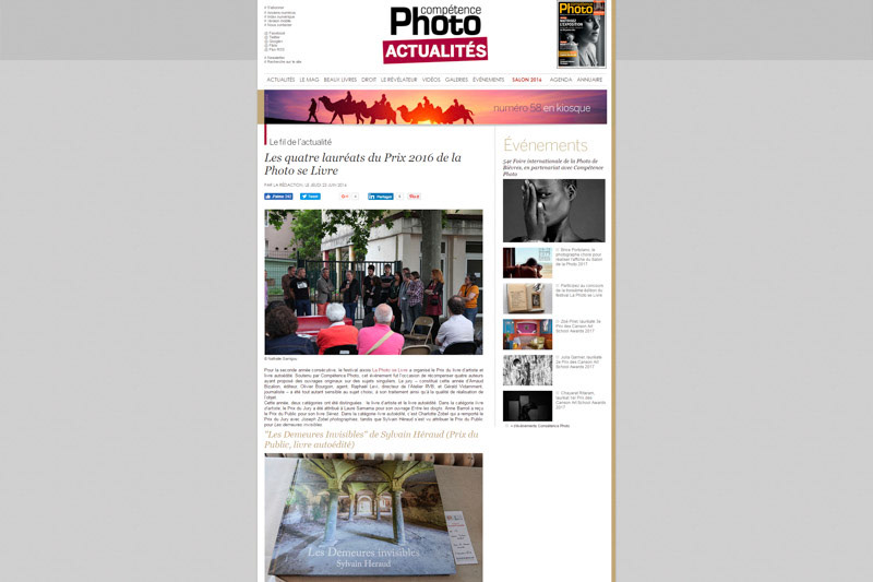 Prix du public - La Photo se livre 2016 - Le livres Les Demeures invisibles a reçu le Prix du public au festival La Photo se livre à Aix-en-Provence.
