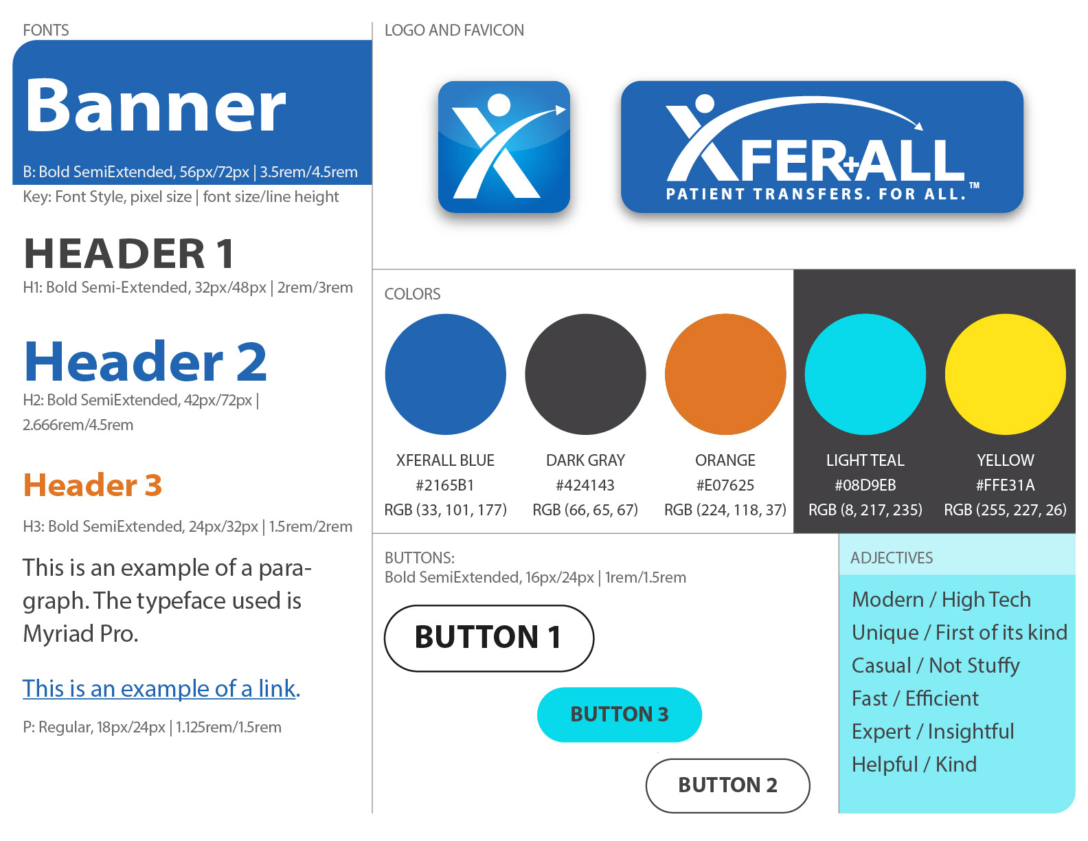 A list of specifications for fonts, colors, and buttons for website redesign