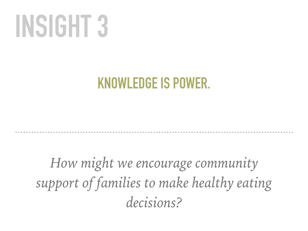 Insight 3: Knowledge is power. How might we encourage community support of families to make healthy eating decisions?