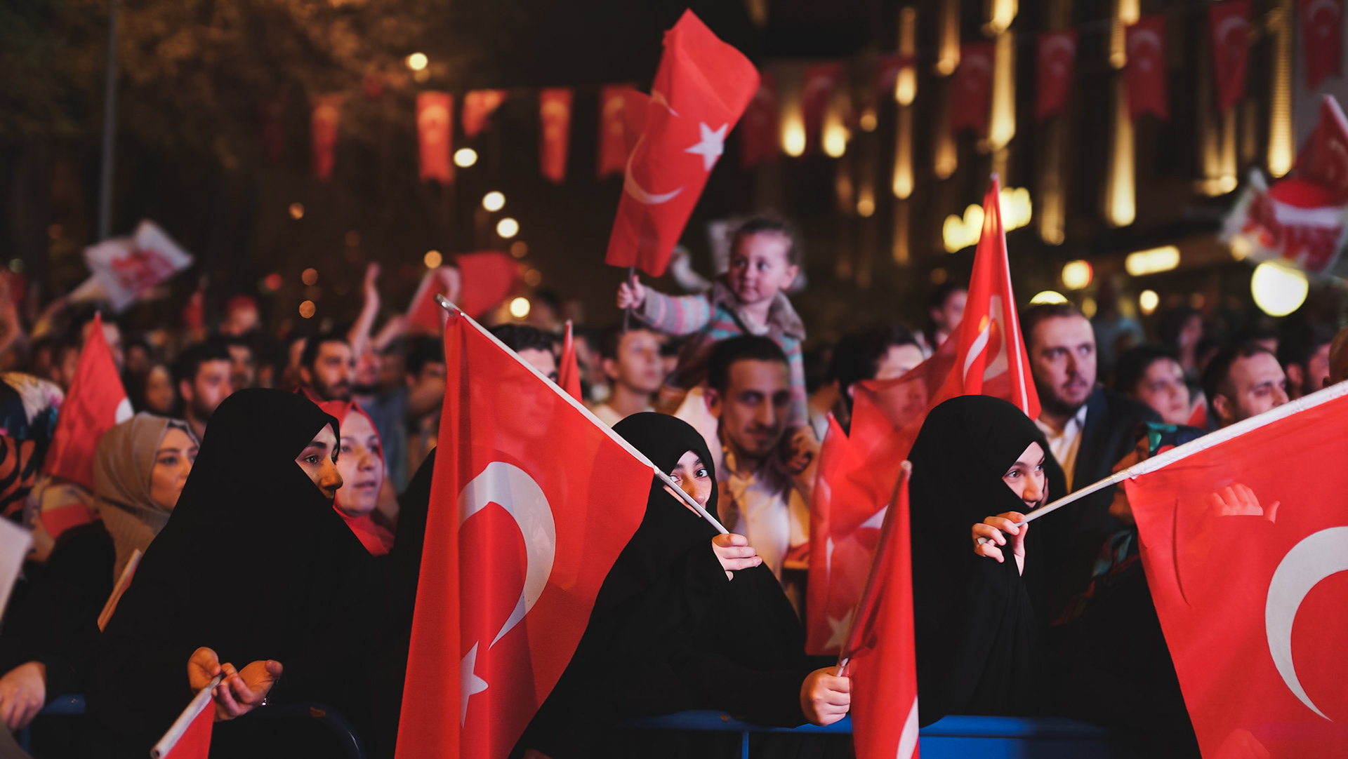Supporters of Recep Tayyip Erdoğan at a rally in Istanbul's Fatih District.
