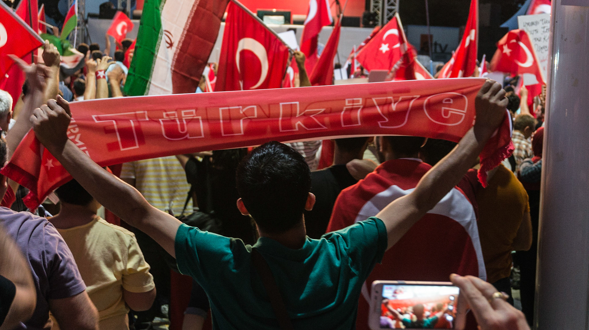 Supporters of Recep Tayyip Erdoğan at a rally in Istanbul's Taksim Square.
