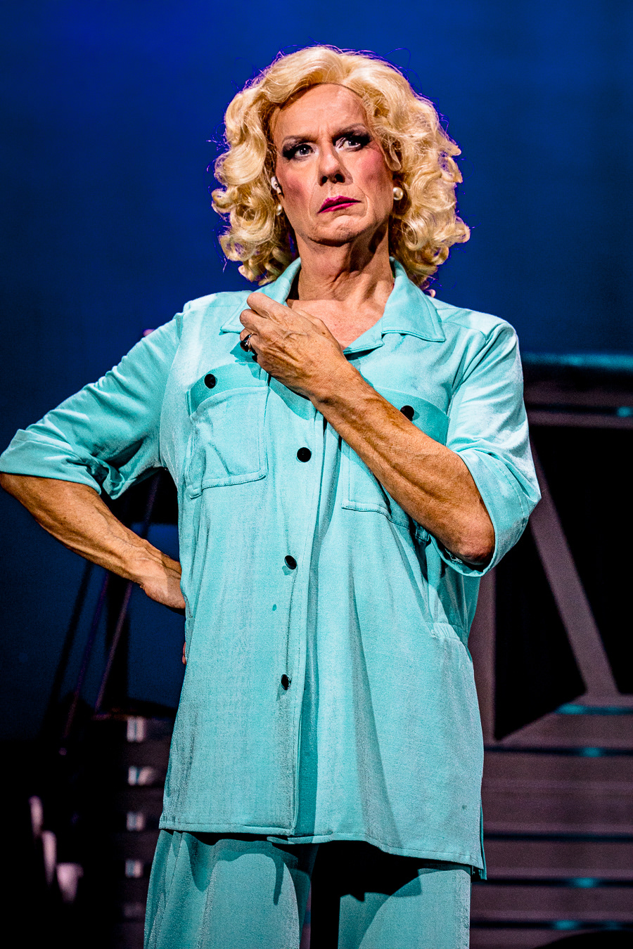 Bernadette being angry and pensive after saving Felecia - in Chelmsford Amateur Operatic & Dramatic Society's Priscilla, Queen of the Desert, The Musical